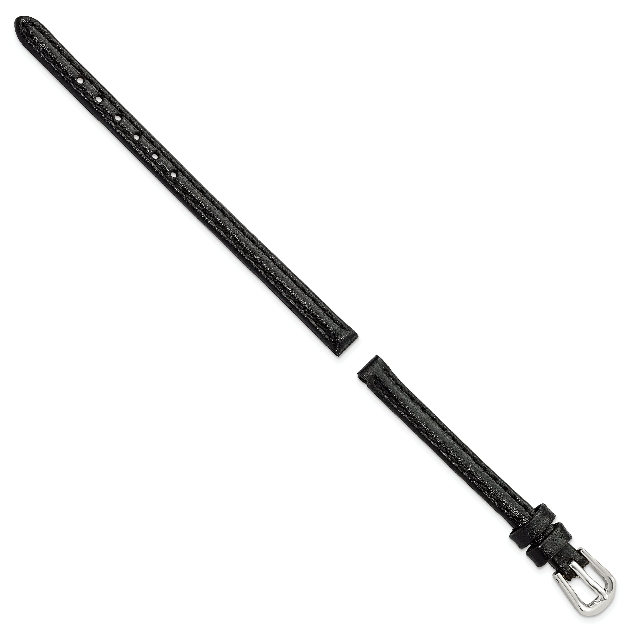 6mm Black Smooth Leather with Silver-tone 6.75 inch Watch Band