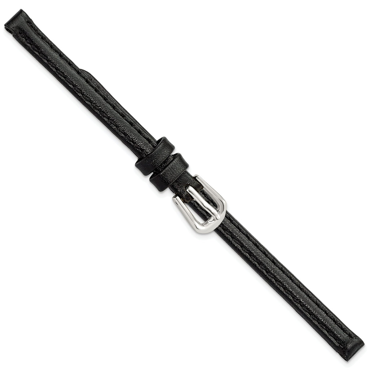 Black Smooth Leather Watch Band with Silver-Tone Buckle, 12mm - Sophia Jewelers