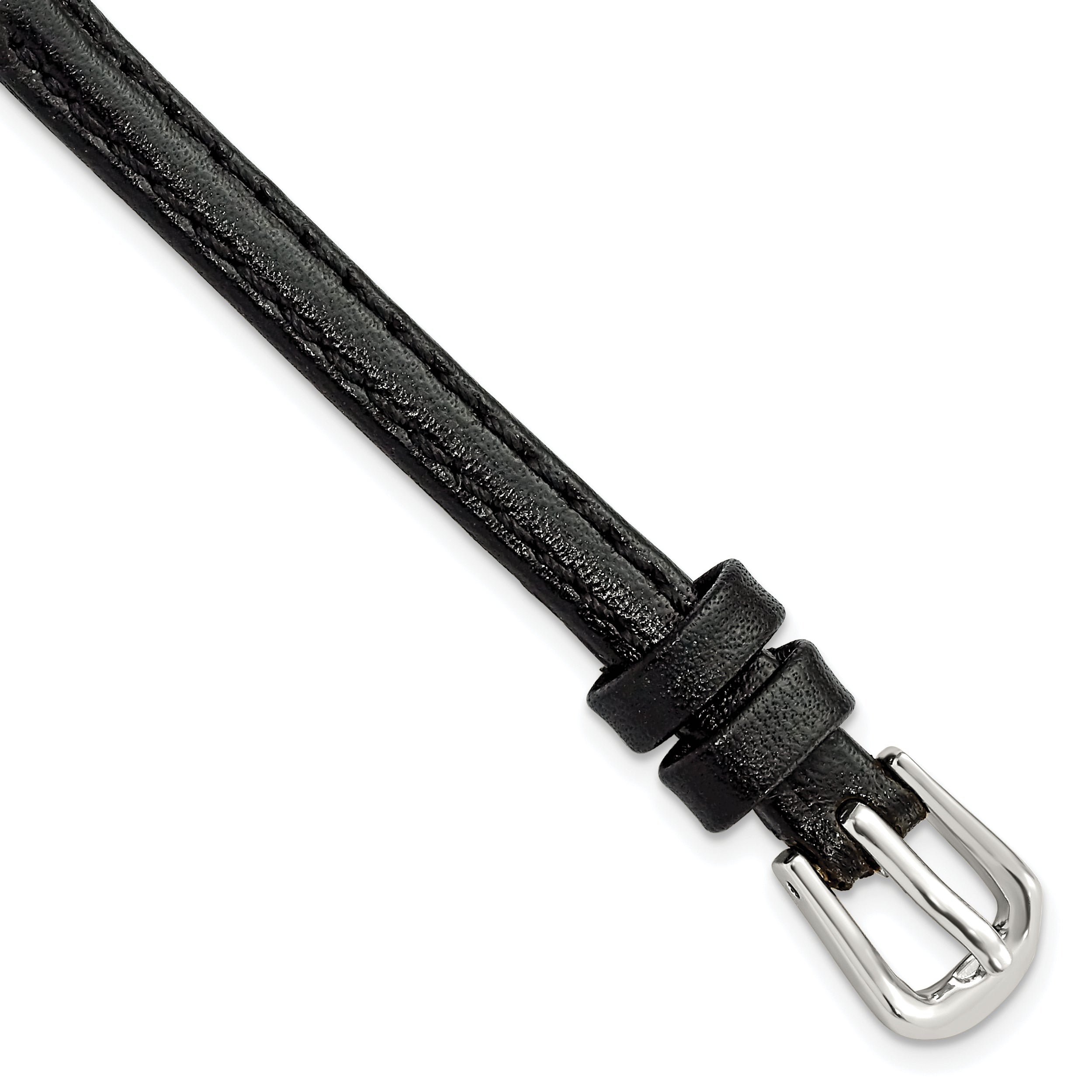 6mm Black Smooth Leather with Silver-tone 6.75 inch Watch Band