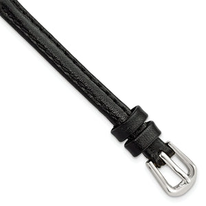 Black Smooth Leather Watch Band with Silver-Tone Buckle, 12mm - Sophia Jewelers