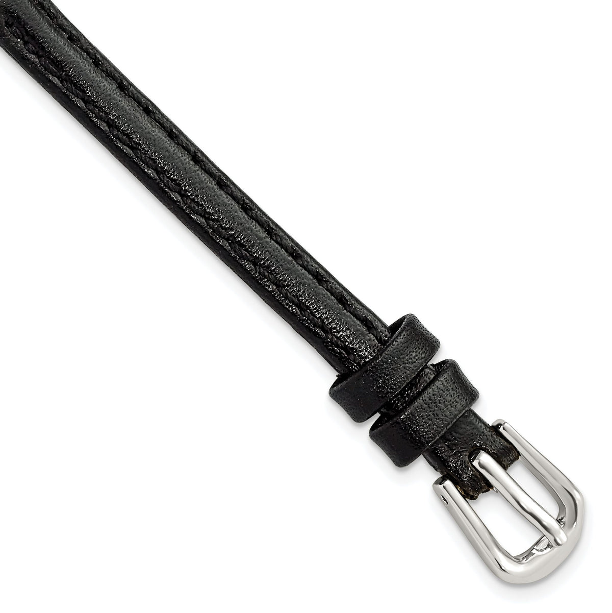 Black Smooth Leather Watch Band with Silver-Tone Buckle, 12mm - Sophia Jewelers