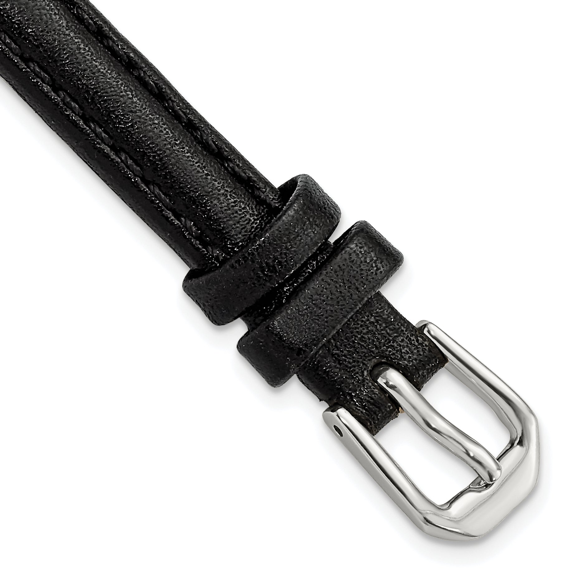 8mm Black Smooth Leather with Silver-tone Buckle 6.75 inch Watch Band