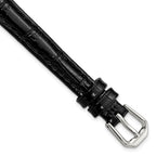 10mm Black Crocodile Grain Leather with Dark Stitching and Silver-tone Buckle 6.75 inch Watch Band