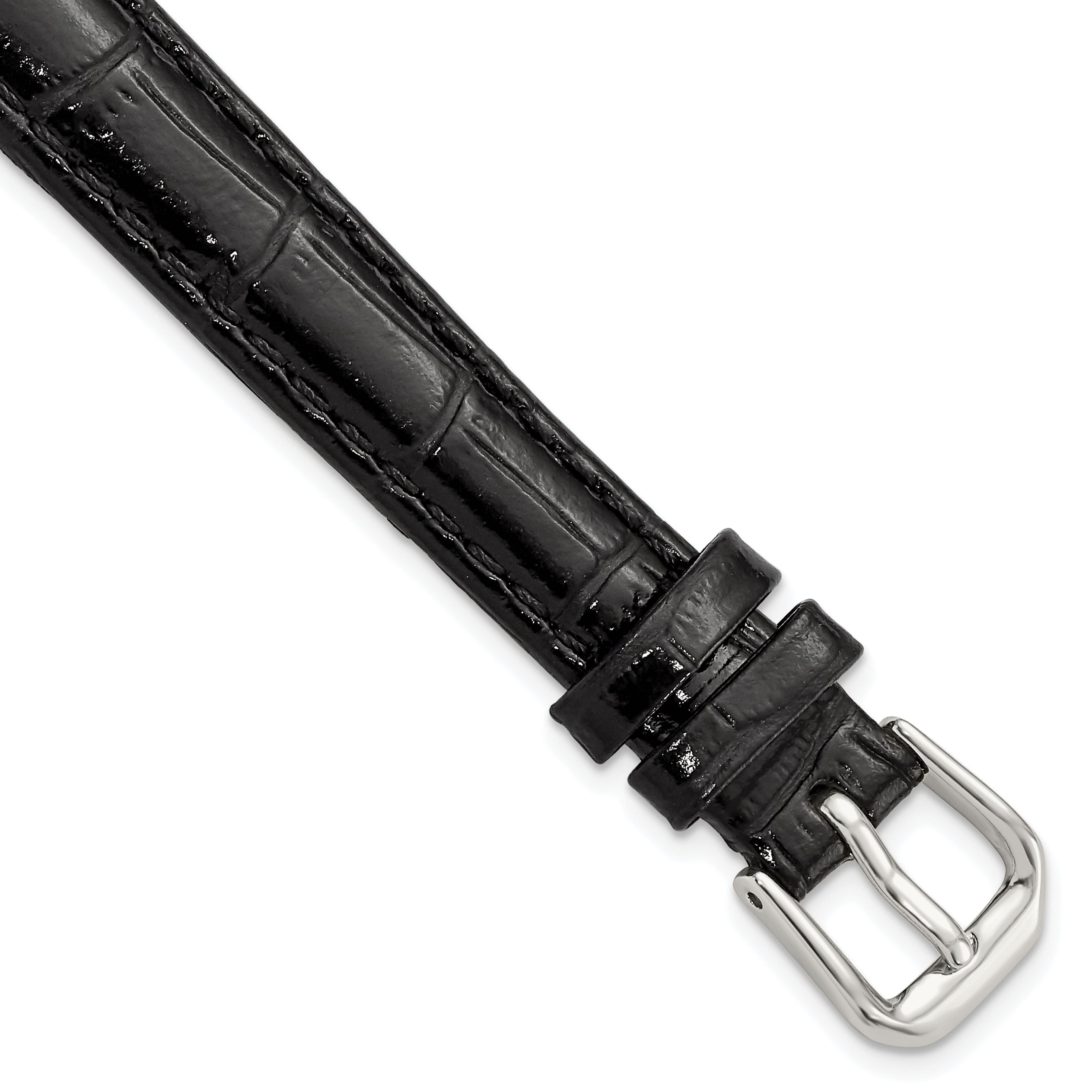 Crocodile Grain Leather Watch Band in Black, 19mm