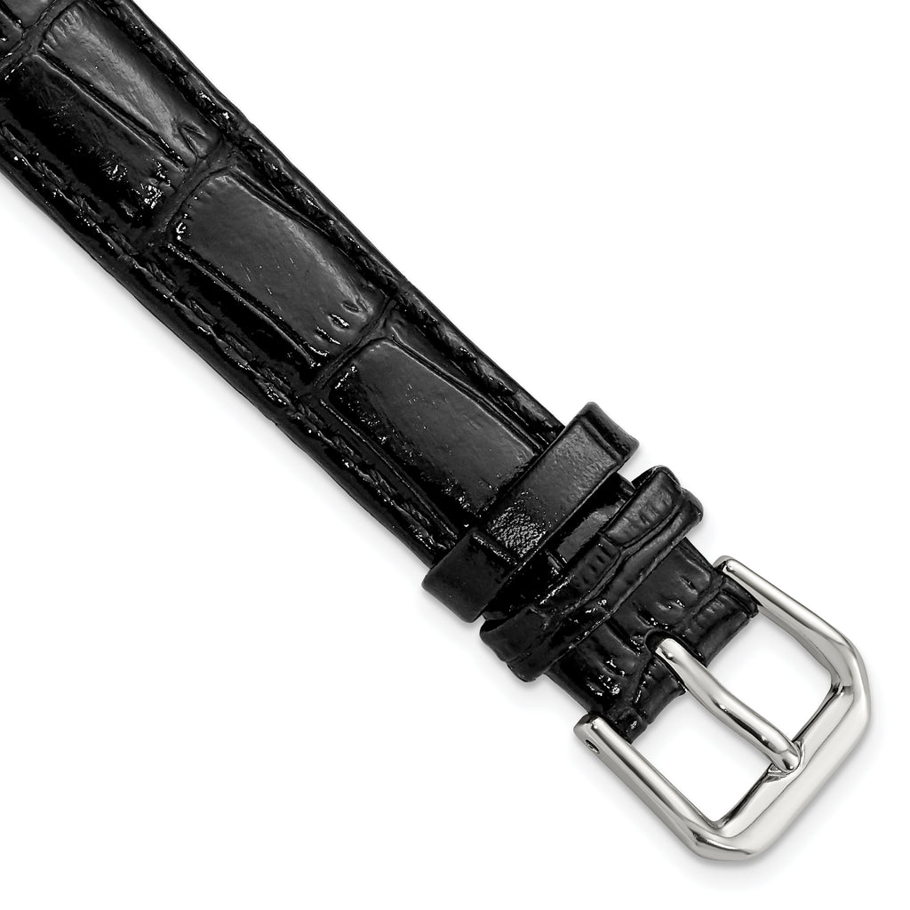 Crocodile Grain Leather Watch Band in Black, 19mm