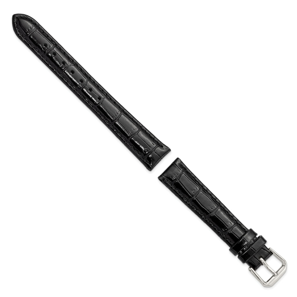 Crocodile-Grain Black Watch Band in Leather - Sophia Jewelers