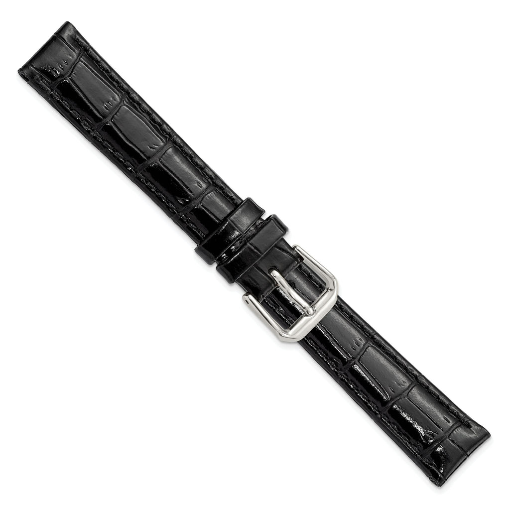 Crocodile-Grain Black Watch Band in Leather - Sophia Jewelers