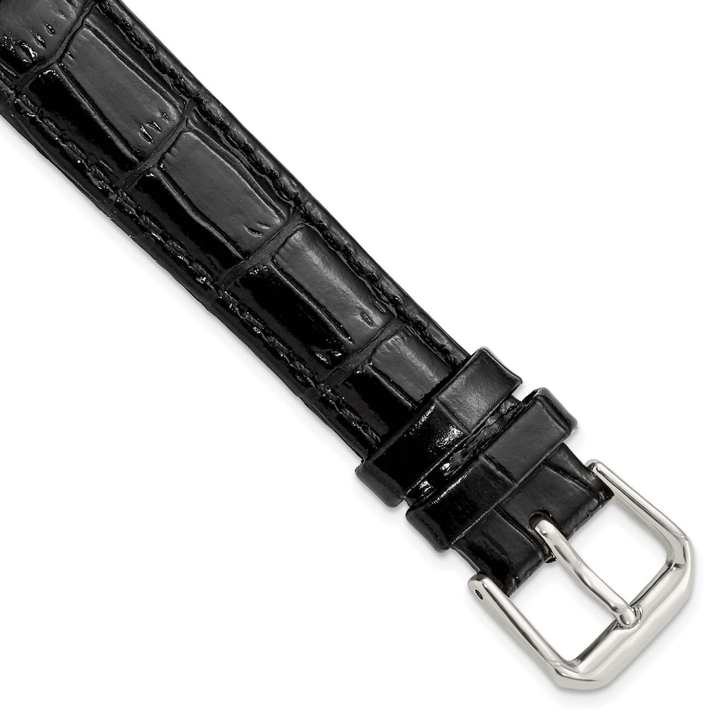 Crocodile-Grain Black Watch Band in Leather - Sophia Jewelers
