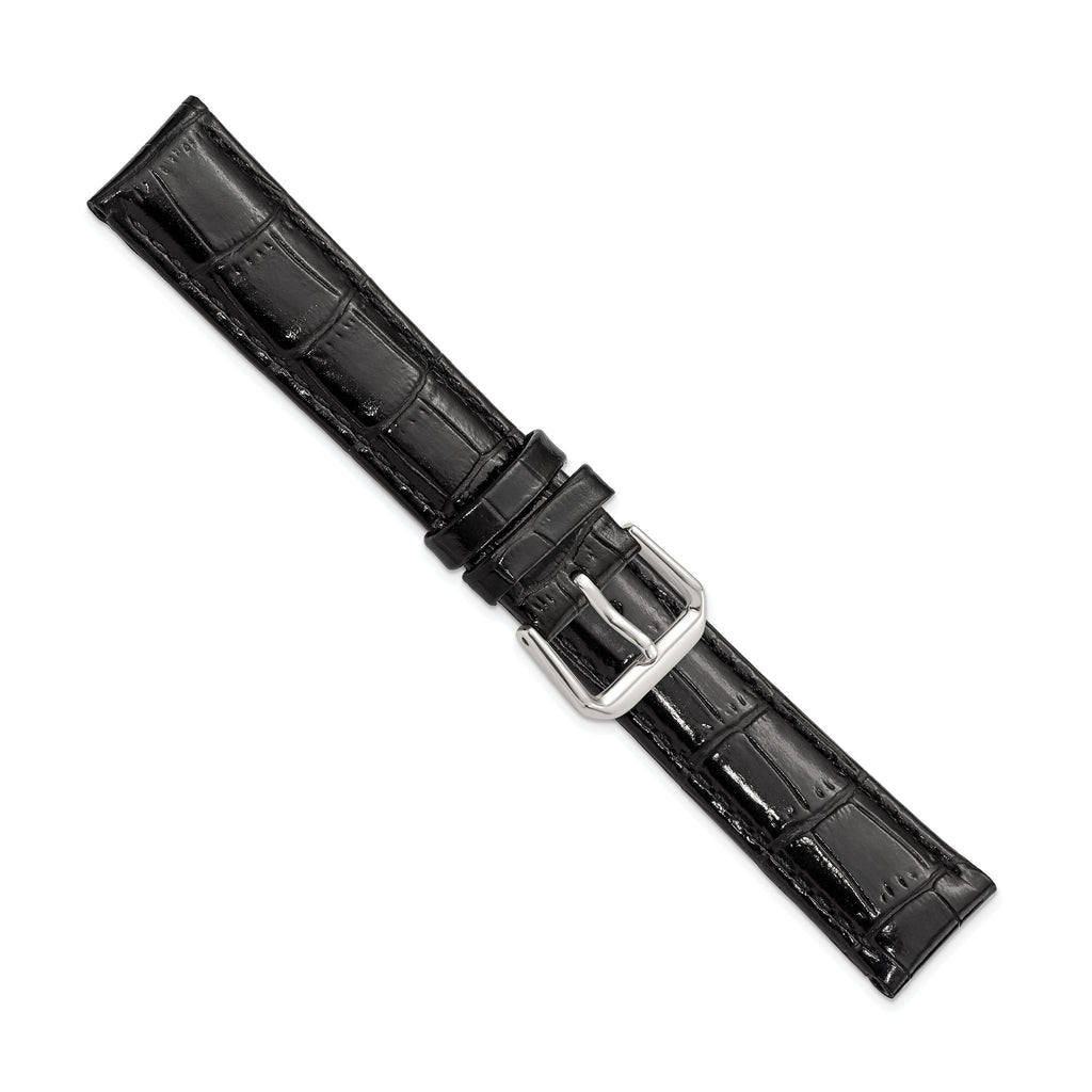Crocodile-Grain Black Watch Band in Leather - Sophia Jewelers