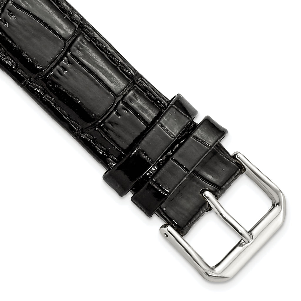 Crocodile Grain Leather Watch Band in Black, 19mm