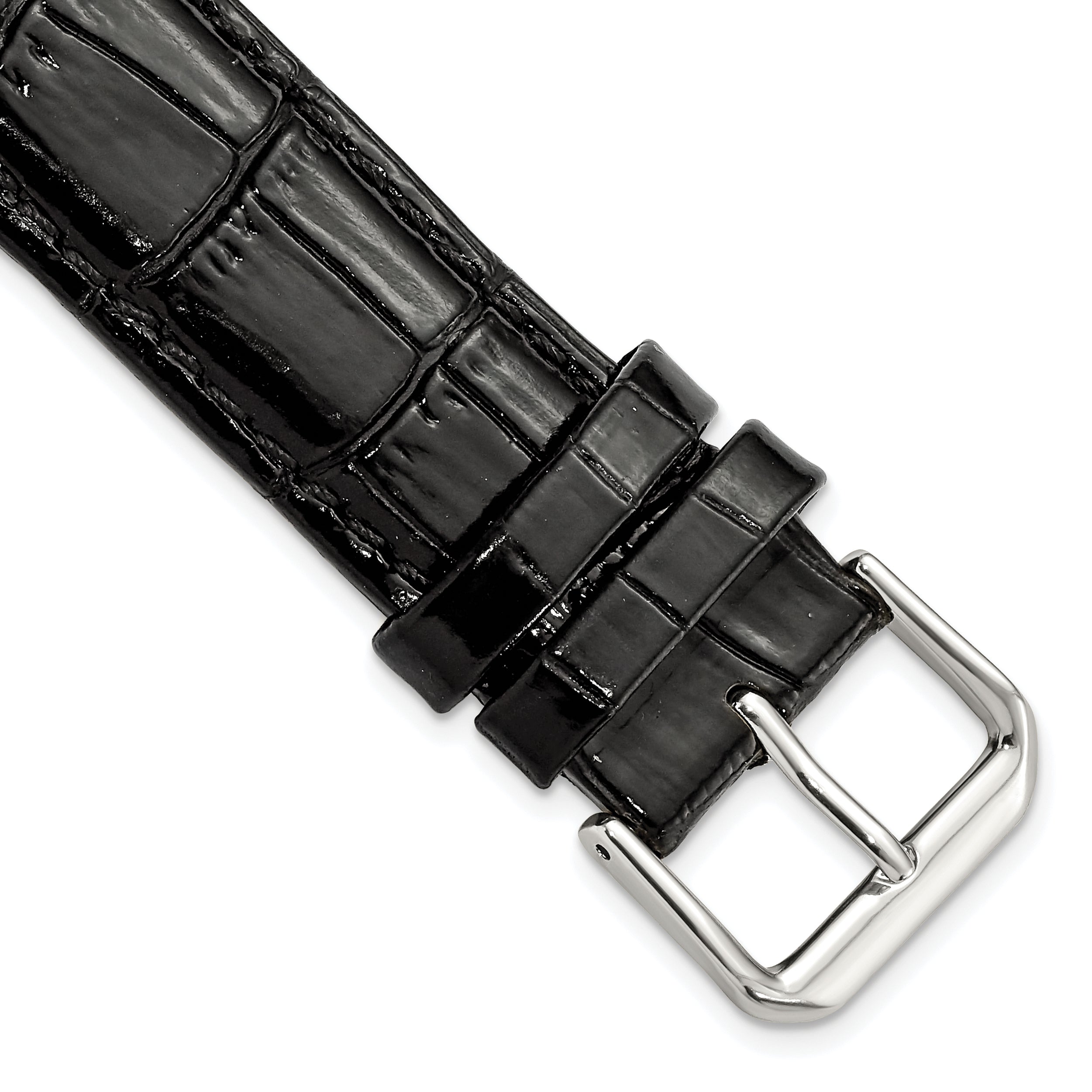 Crocodile Grain Leather Watch Band in Black, 19mm