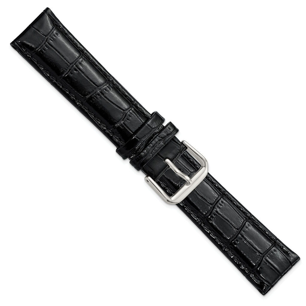 Crocodile-Grain Black Watch Band in Leather - Sophia Jewelers