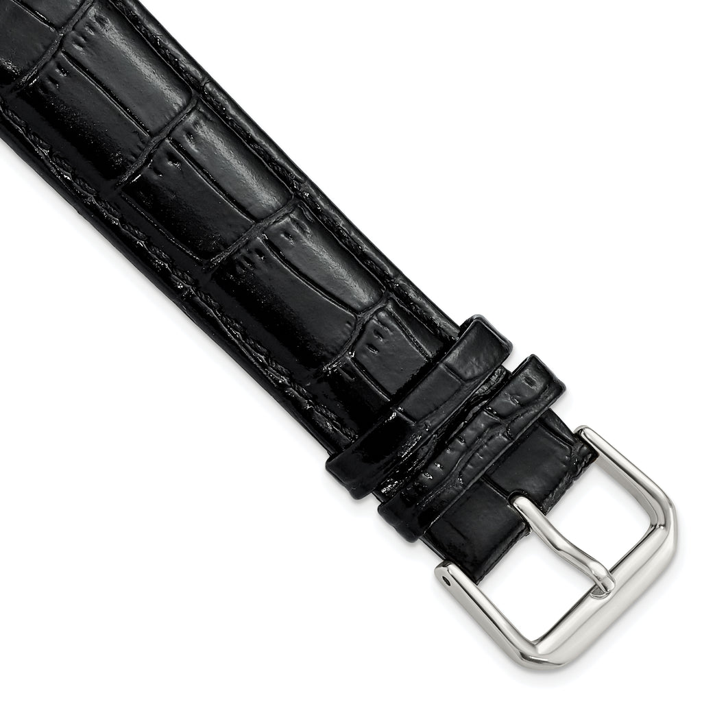 Crocodile Grain Leather Watch Band in Black, 19mm