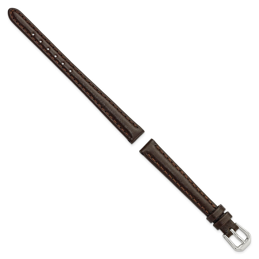 10mm Dark Brown Smooth Leather with Silver-tone Buckle 6.75 inch Watch Band