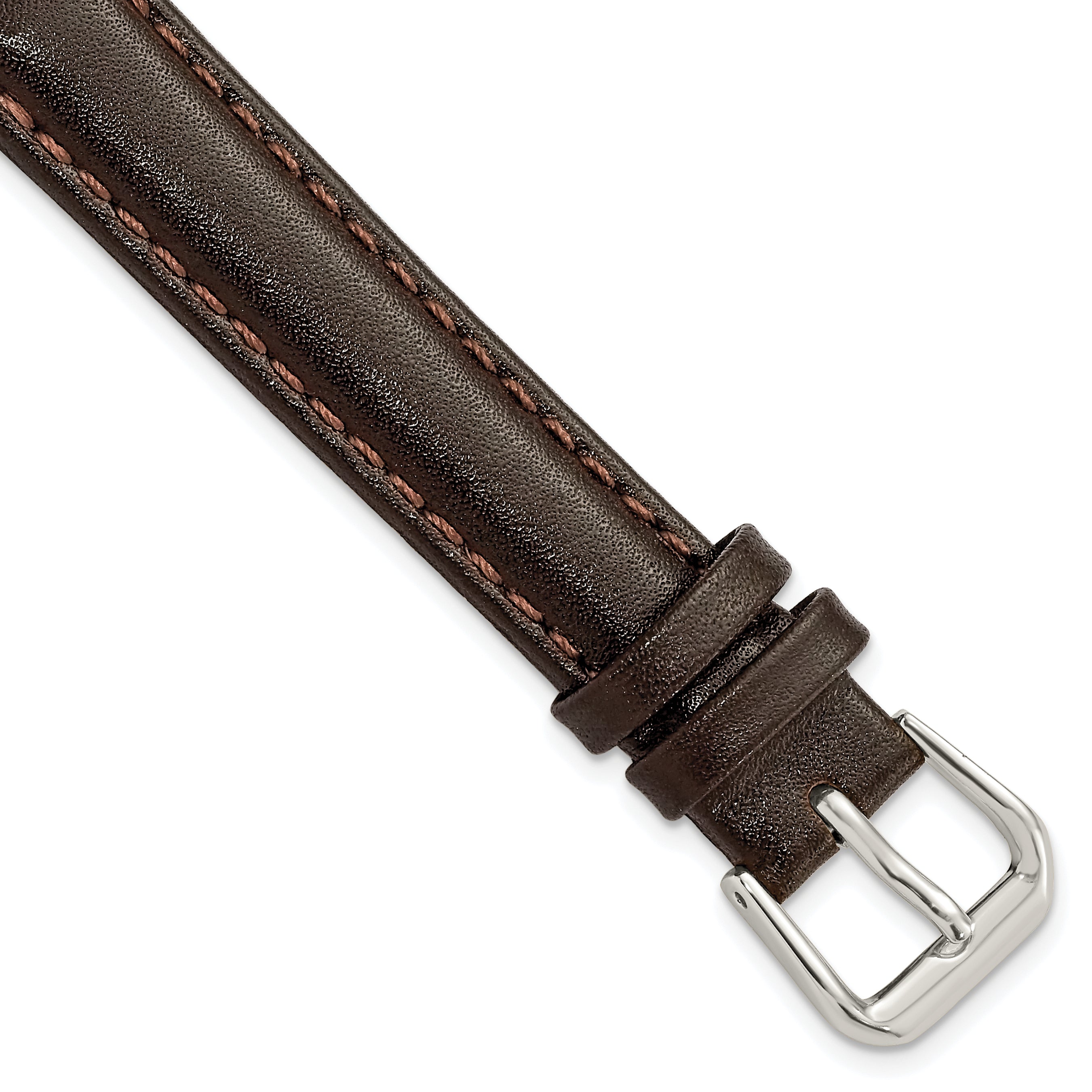 Smooth Leather Watch Band in Dark Brown with Silver-Tone Buckle, 16mm