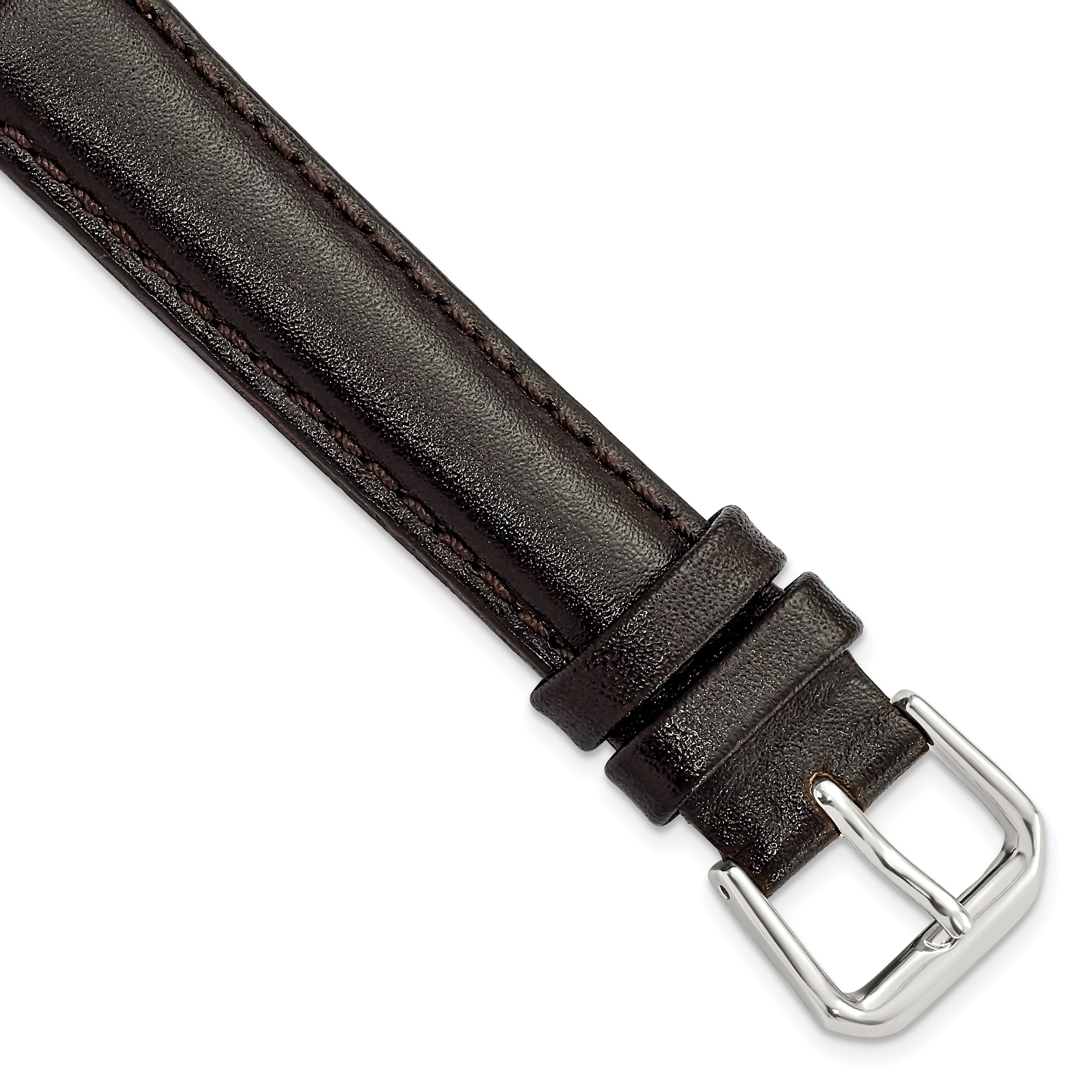 Smooth Leather Watch Band in Dark Brown with Silver-Tone Buckle, 16mm