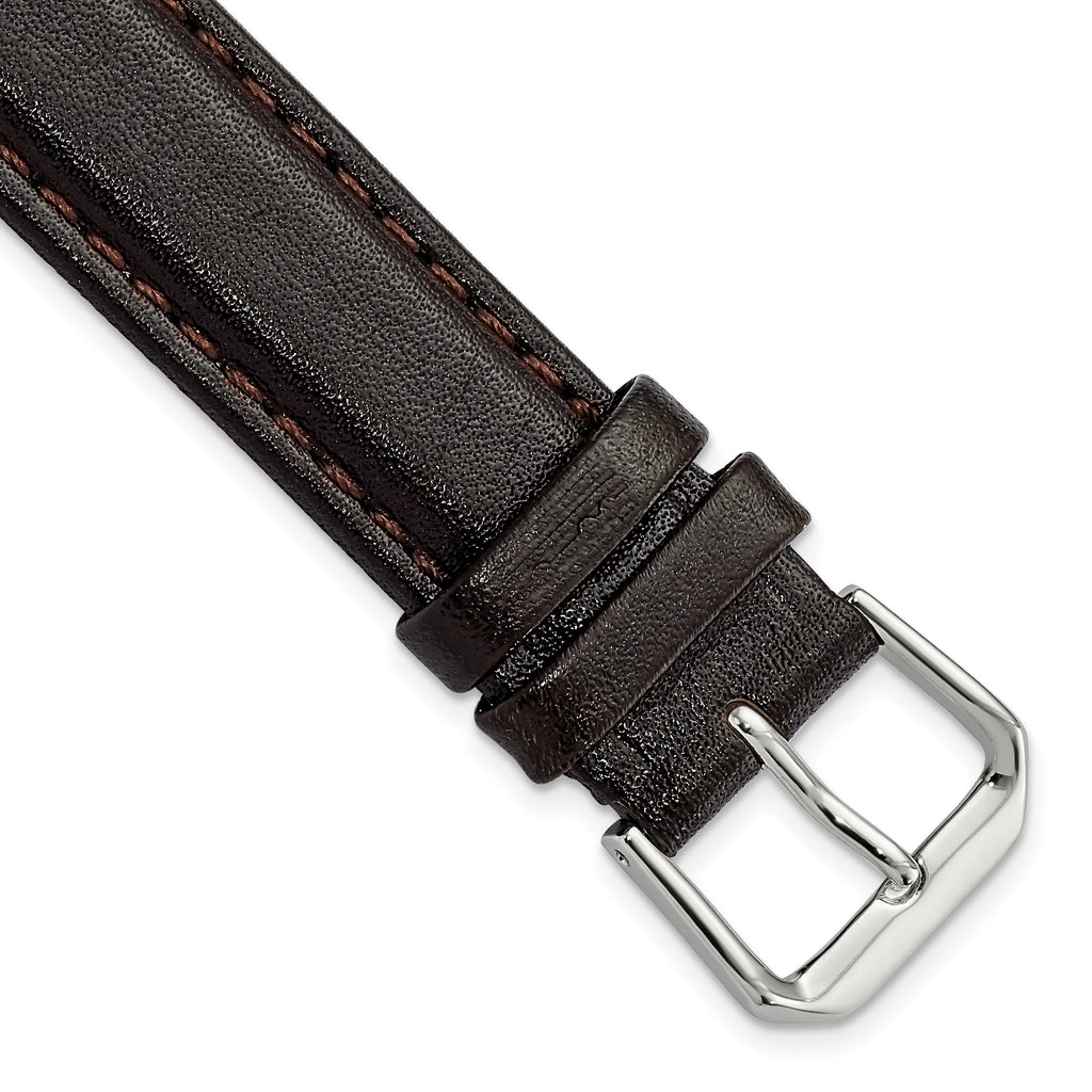 Smooth Leather Watch Band in Dark Brown with Silver-Tone Buckle, 16mm