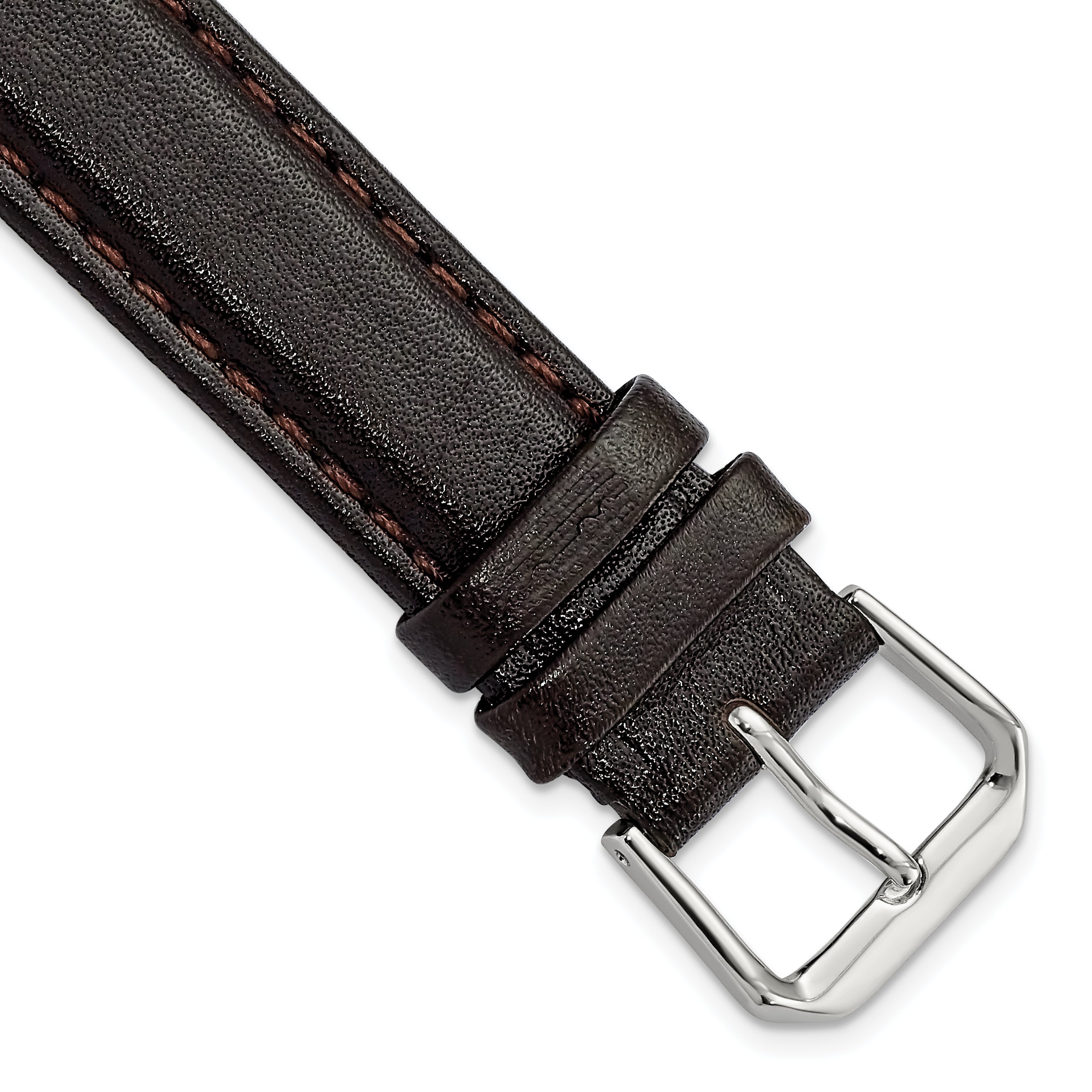 Smooth Leather Watch Band in Dark Brown with Silver-Tone Buckle, 16mm