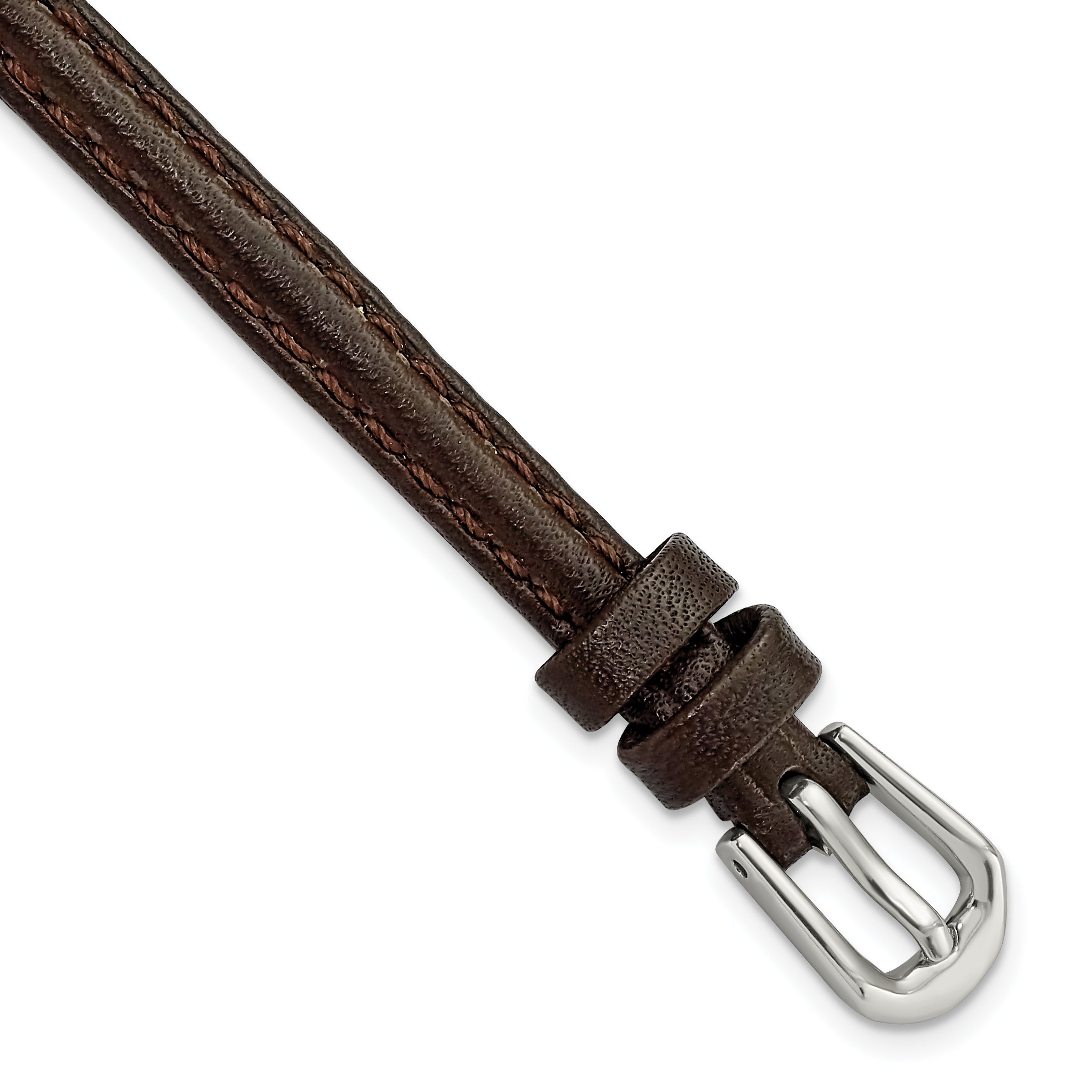 6mm Dark Brown Smooth Leather with Silver-tone Buckle 6.75 inch Watch Band
