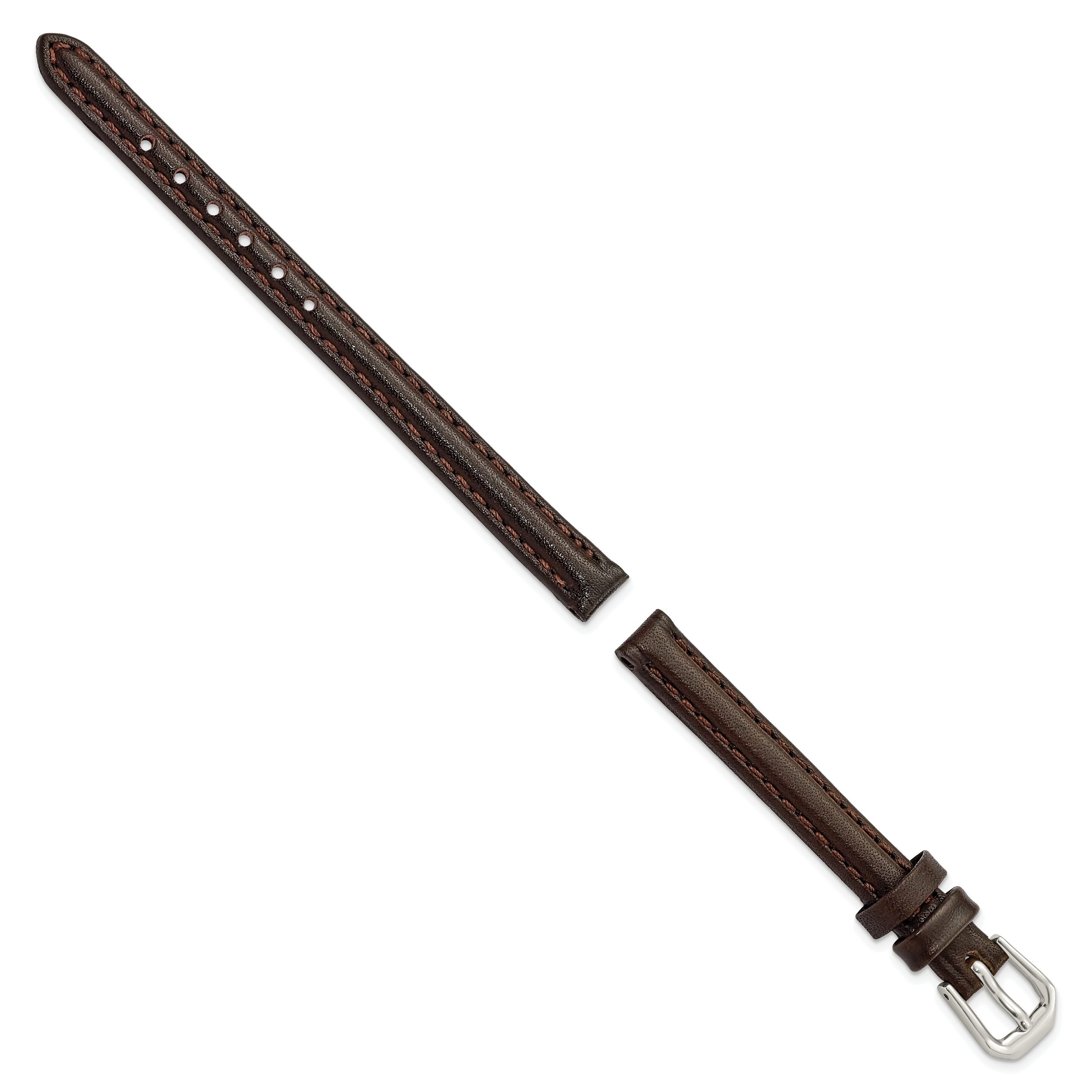 8mm Dark Brown Smooth Leather with Silver-tone Buckle 6.75 inch Watch Band