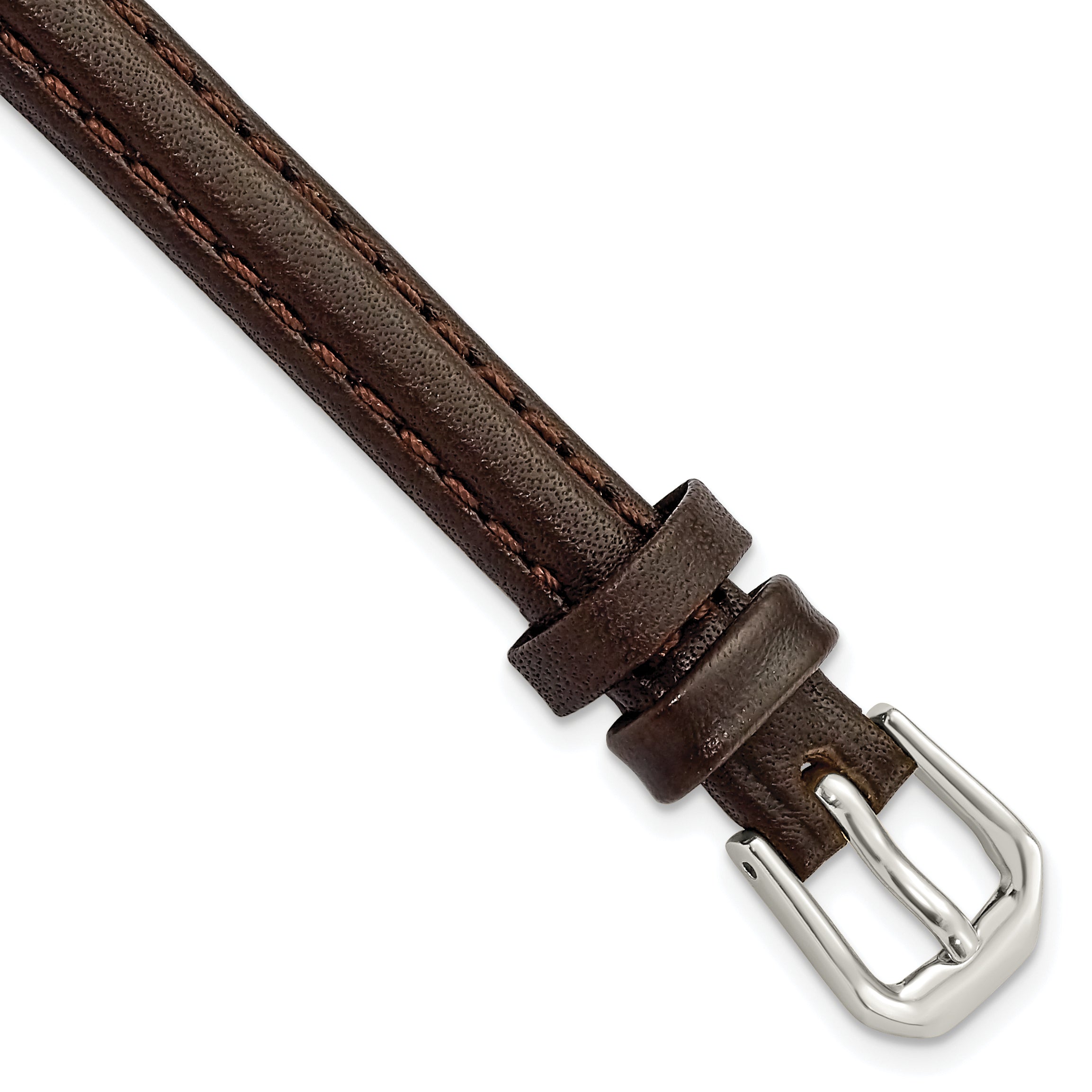 8mm Dark Brown Smooth Leather with Silver-tone Buckle 6.75 inch Watch Band