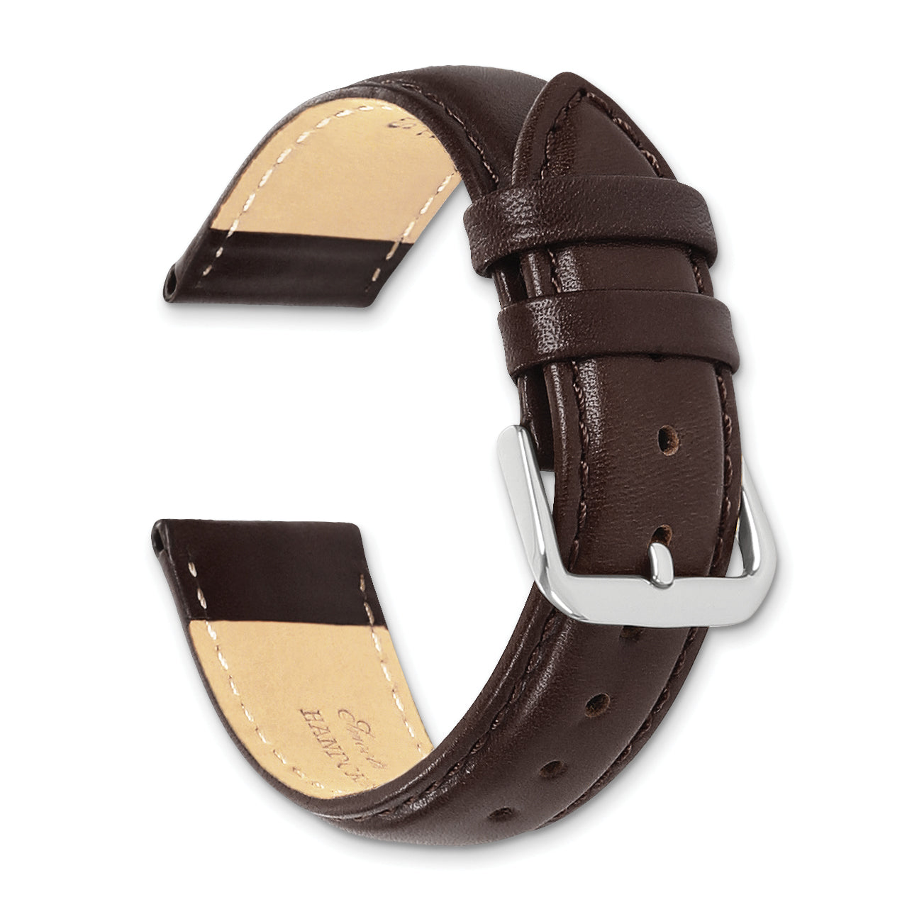 16mm Extra Long Brown Smooth Leather with Silver-tone 9.5 inch Watch Band