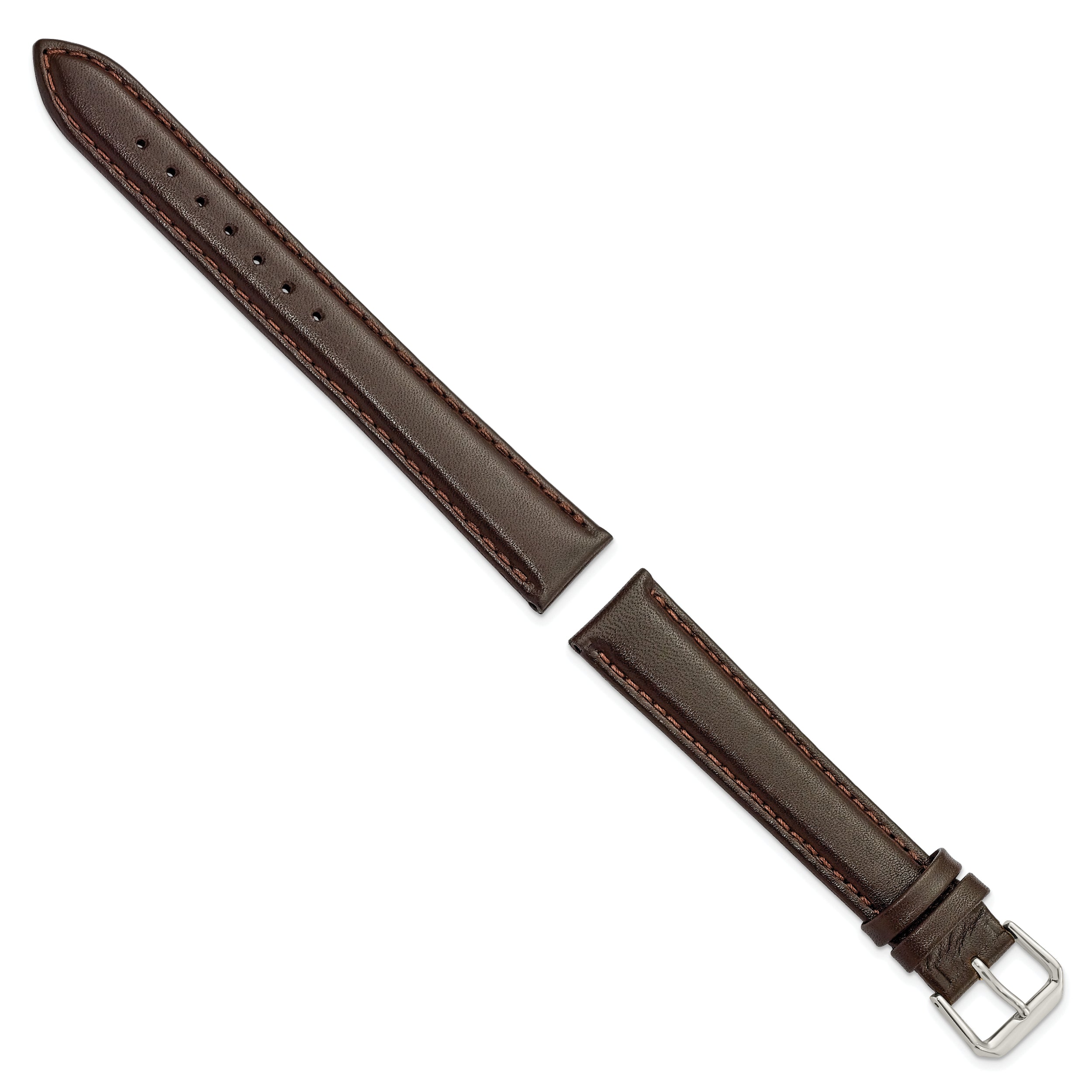 16mm Extra Long Brown Smooth Leather with Silver-tone 9.5 inch Watch Band