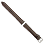 16mm Extra Long Brown Smooth Leather with Silver-tone 9.5 inch Watch Band