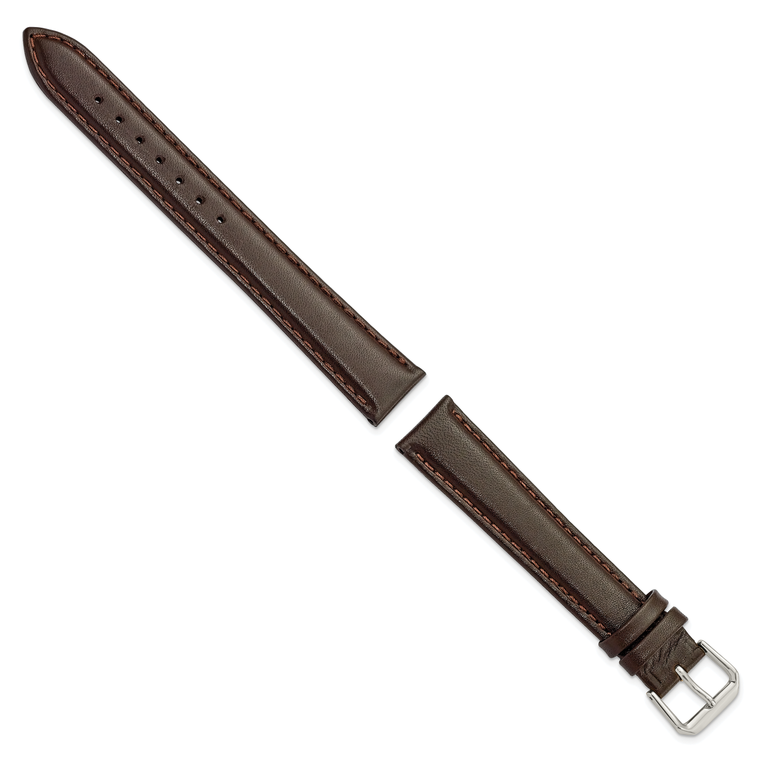 16mm Extra Long Brown Smooth Leather with Silver-tone 9.5 inch Watch Band