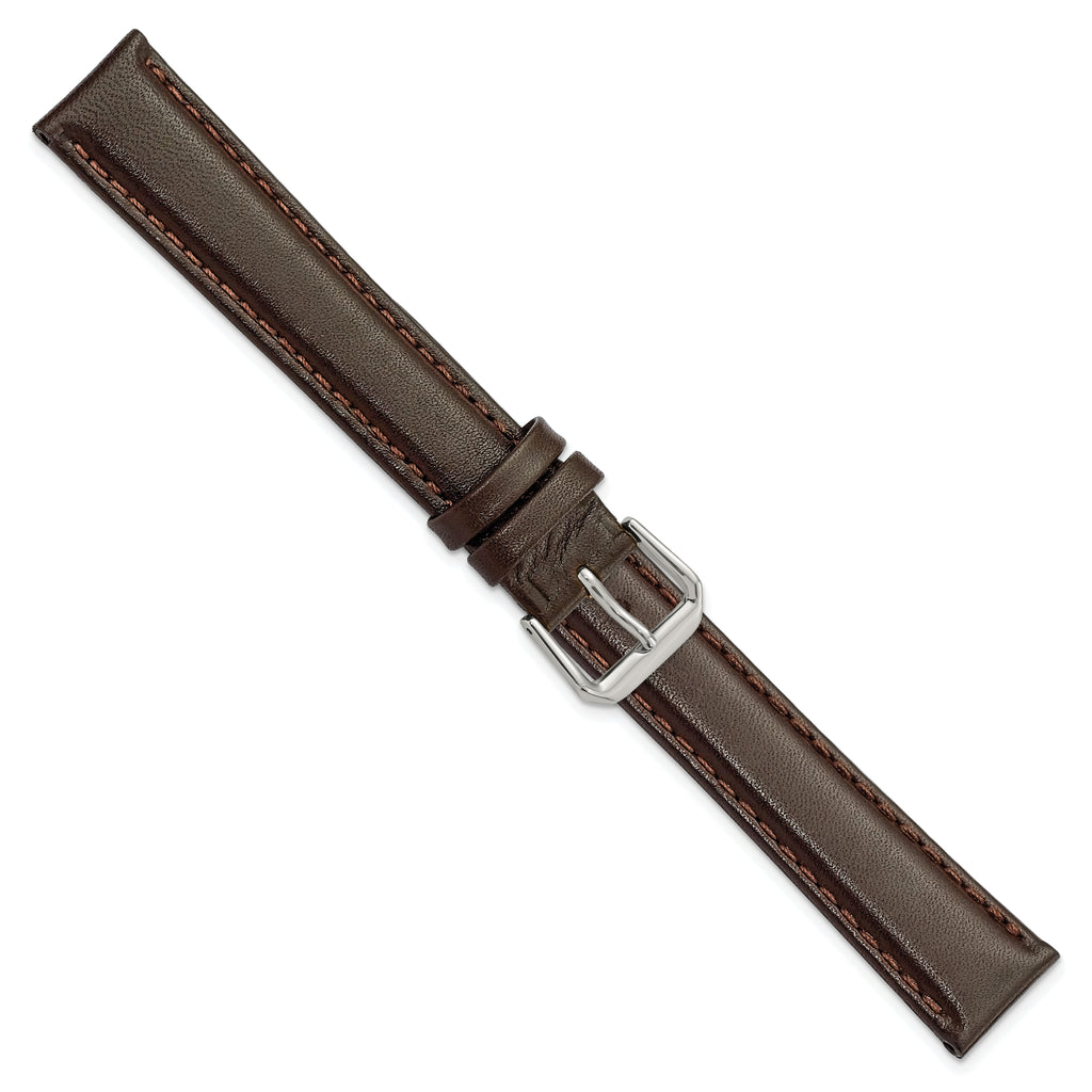 16mm Extra Long Brown Smooth Leather with Silver-tone 9.5 inch Watch Band