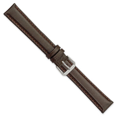 16mm Extra Long Brown Smooth Leather with Silver-tone 9.5 inch Watch Band