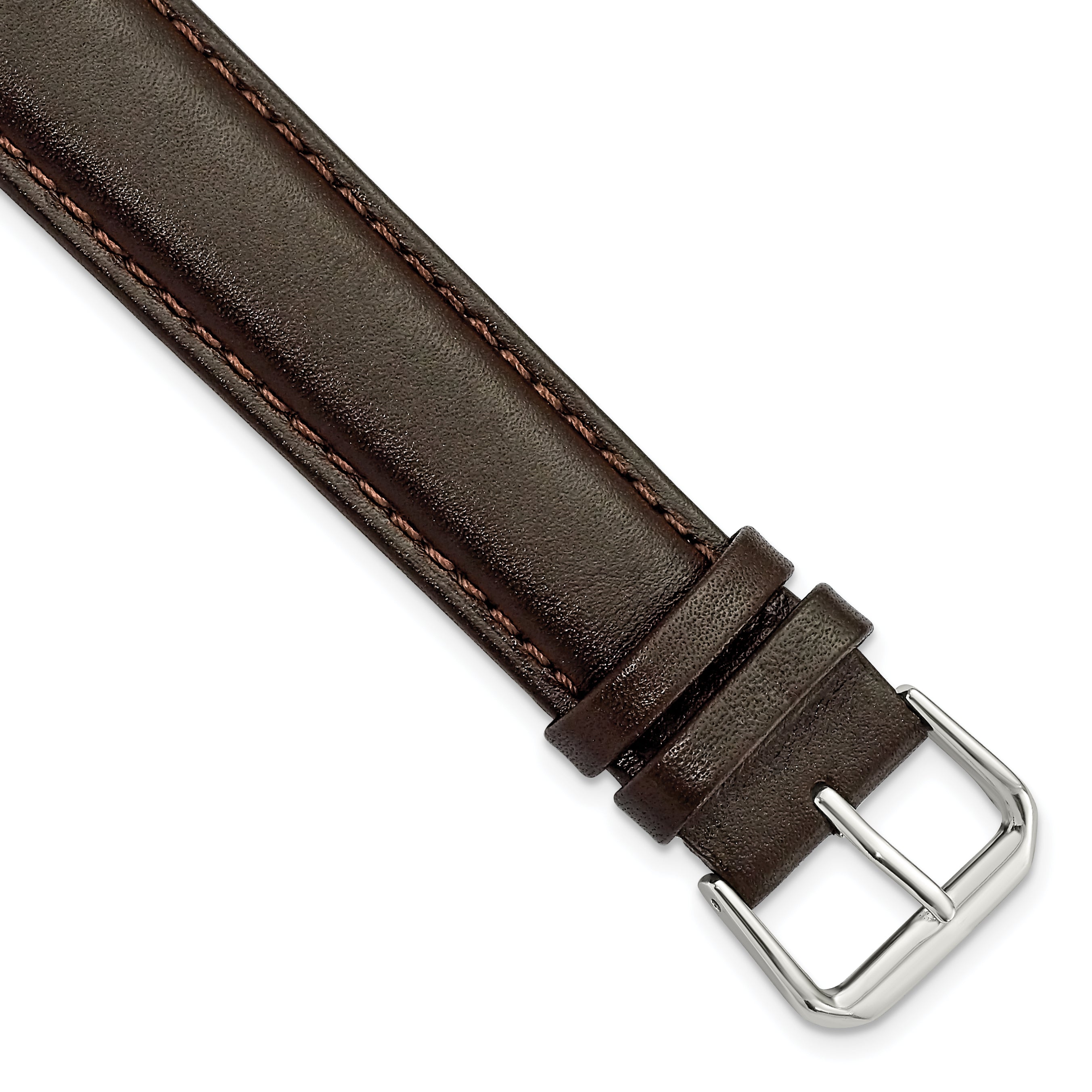 16mm Extra Long Brown Smooth Leather with Silver-tone 9.5 inch Watch Band