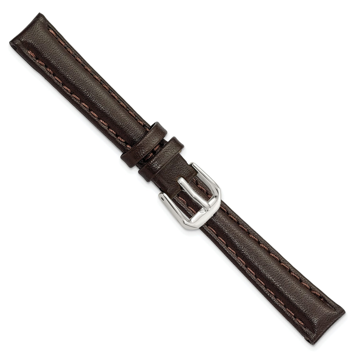 Smooth Leather Watch Band in Dark Brown with Silver-Tone Buckle, 12mm - Sophia Jewelers