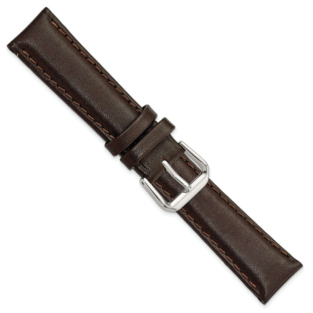 Smooth Leather Watch Band in Dark Brown with Silver-Tone Buckle, 12mm - Sophia Jewelers