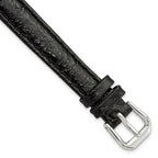12mm Black Ostrich Grain Leather with Silver-tone Buckle 6.75 inch Watch Band