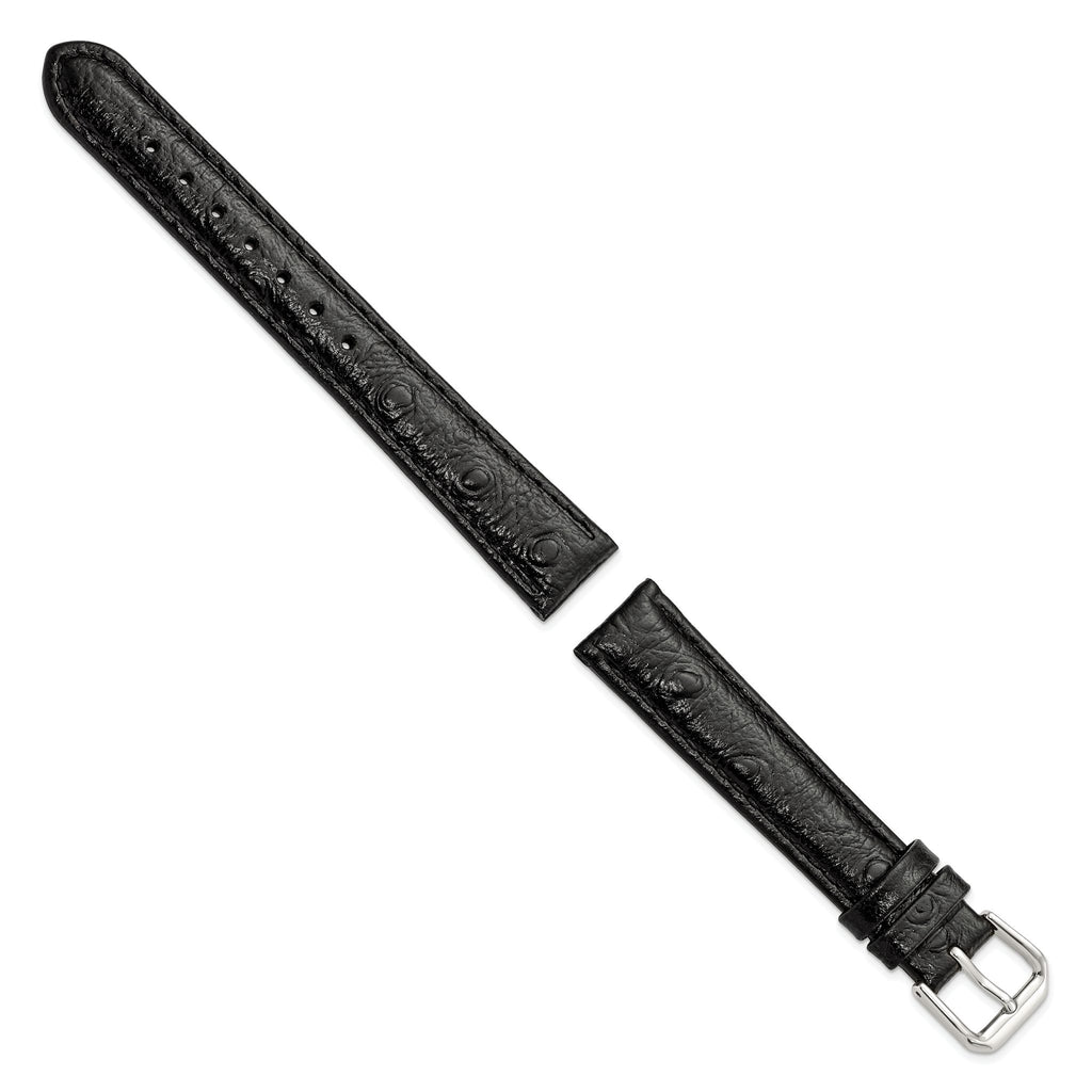 Ostrich Grain Leather Watch Band in Black, 12mm - Sophia Jewelers