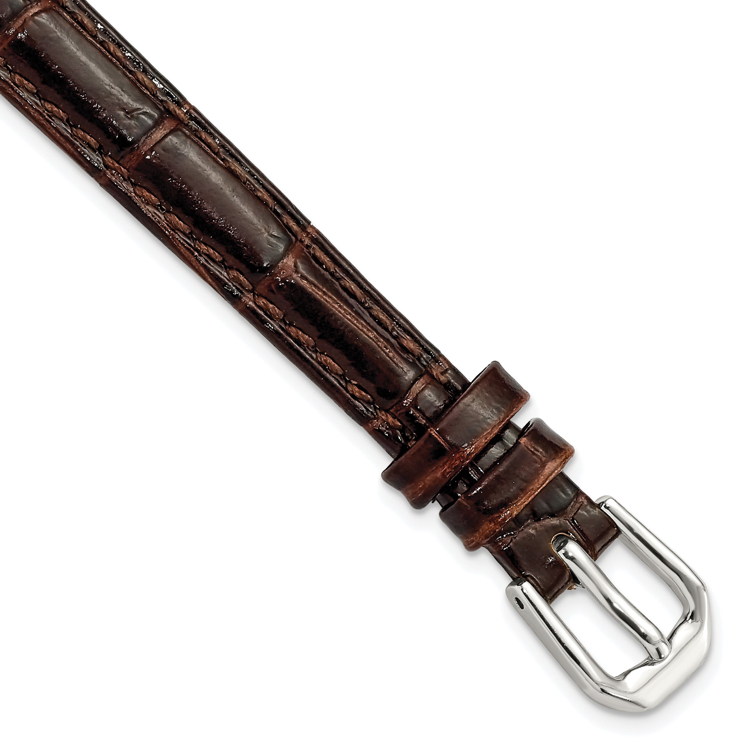 10mm Brown Crocodile Grain Leather with Dark Stitching and Silver-tone Buckle 6.75 inch Watch Band Main image