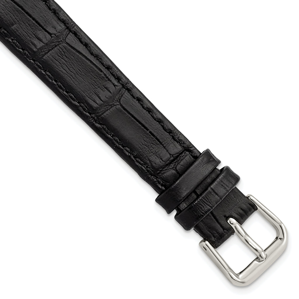Alligator-Grain Leather Watch Band, Black Matte, 19mm