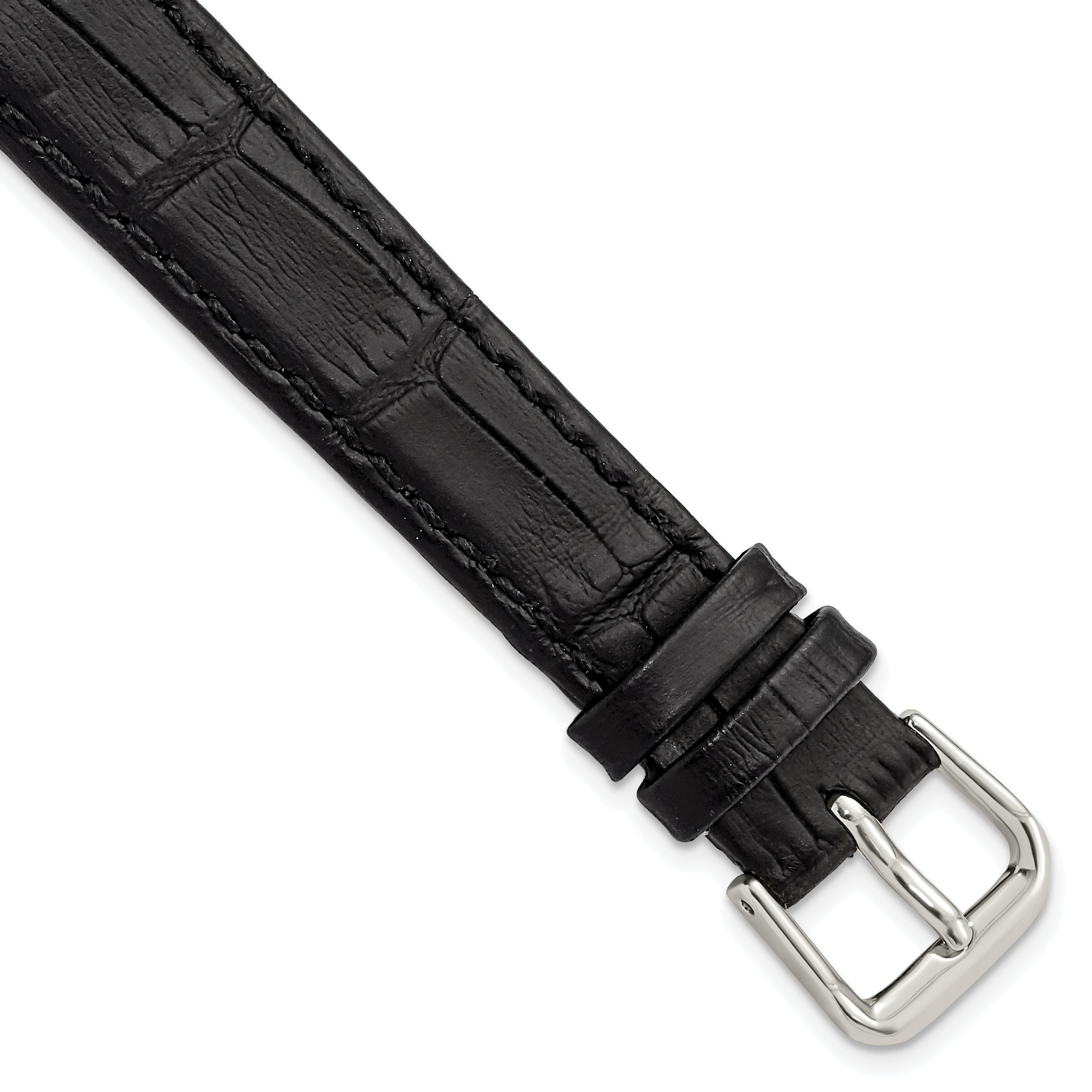 Alligator-Grain Leather Watch Band, Black Matte, 19mm