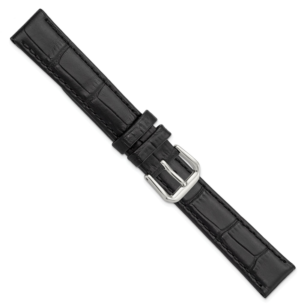 12mm Black Matte Wild Alligator Grain Leather with Silver-tone Buckle 6.75 inch Watch Band - Sophia Jewelers