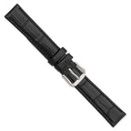 12mm Black Matte Wild Alligator Grain Leather with Silver-tone Buckle 6.75 inch Watch Band - Sophia Jewelers