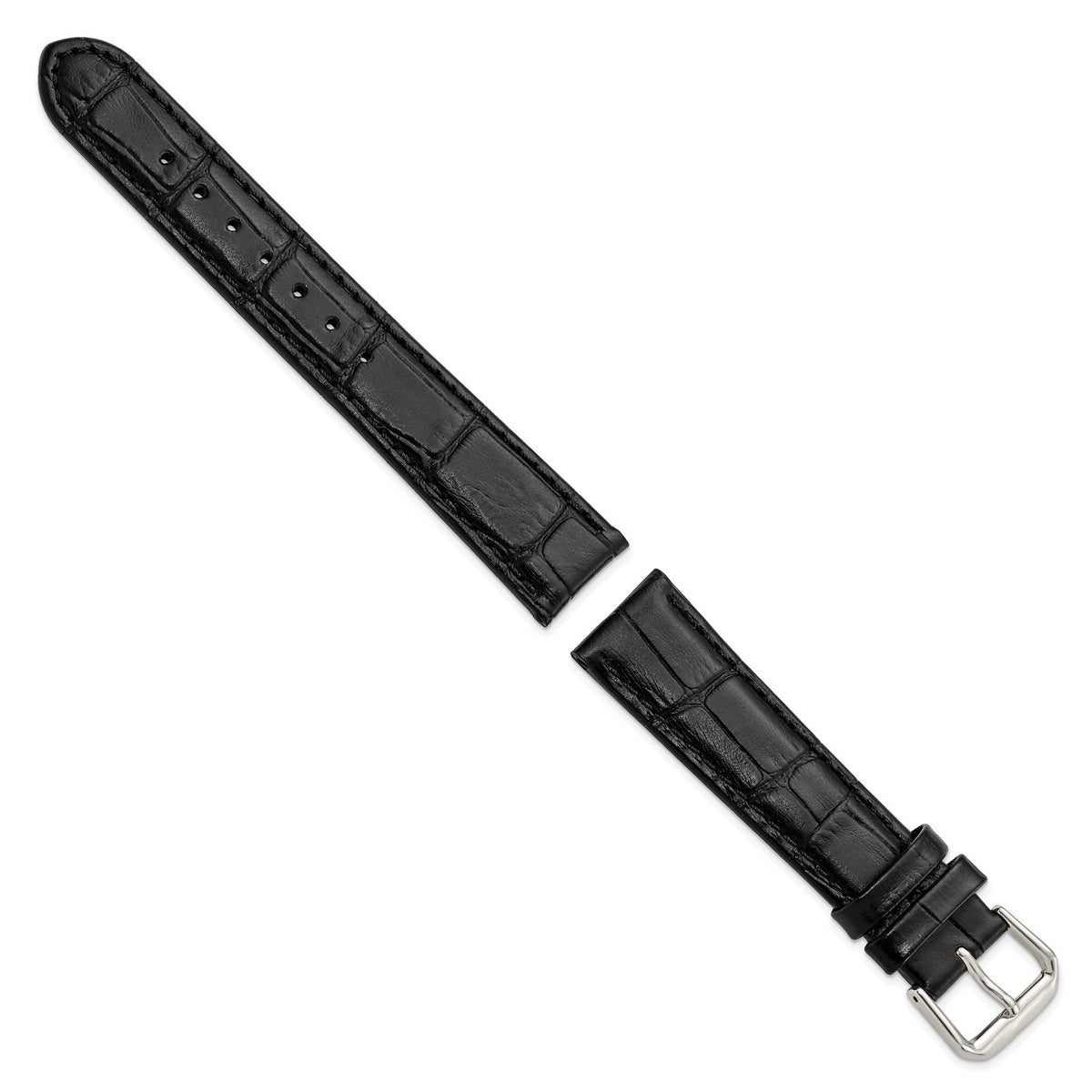 12mm Black Matte Wild Alligator Grain Leather with Silver-tone Buckle 6.75 inch Watch Band - Sophia Jewelers