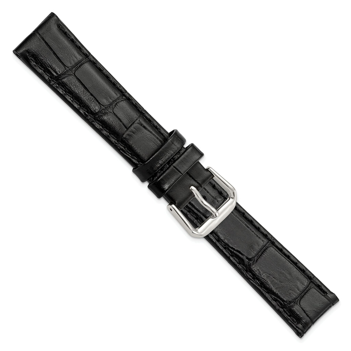 12mm Black Matte Wild Alligator Grain Leather with Silver-tone Buckle 6.75 inch Watch Band - Sophia Jewelers