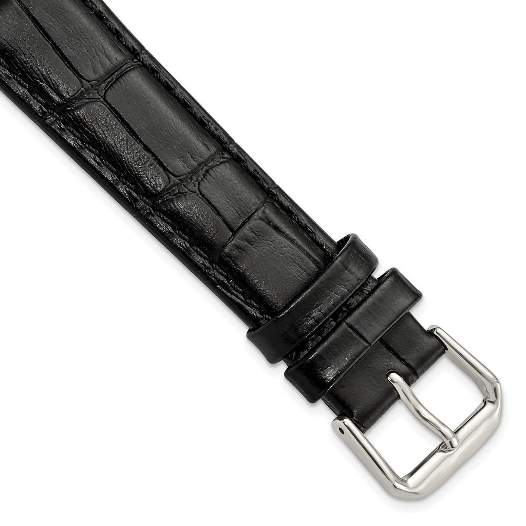 Alligator-Grain Leather Watch Band, Black Matte, 19mm