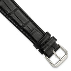 12mm Black Matte Wild Alligator Grain Leather with Silver-tone Buckle 6.75 inch Watch Band - Sophia Jewelers