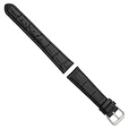 12mm Black Matte Wild Alligator Grain Leather with Silver-tone Buckle 6.75 inch Watch Band - Sophia Jewelers