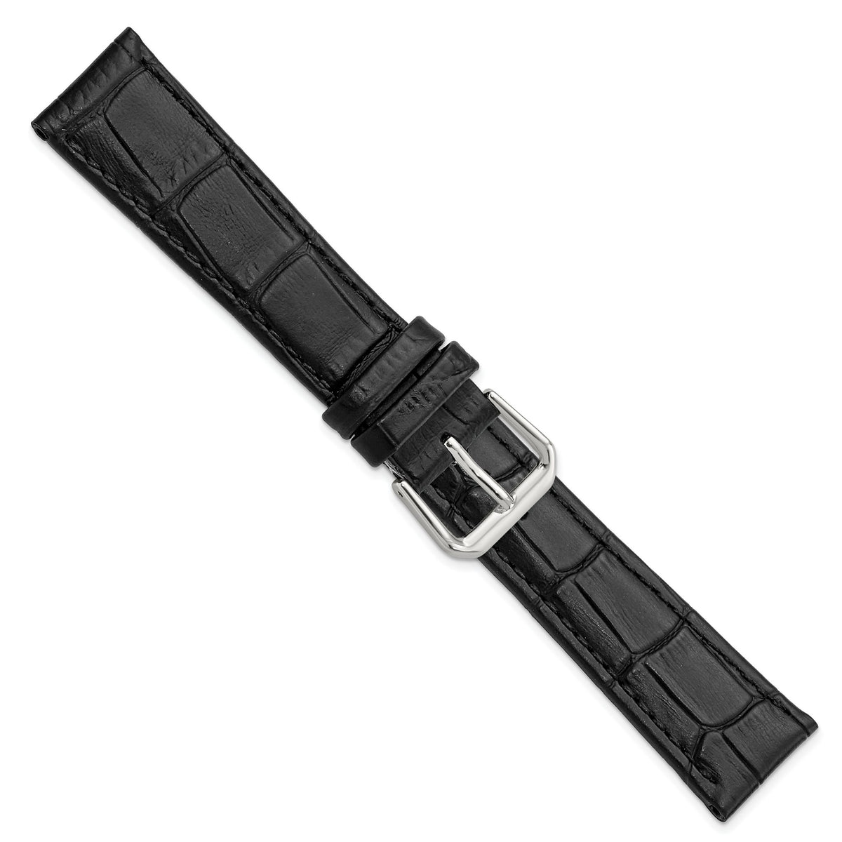 12mm Black Matte Wild Alligator Grain Leather with Silver-tone Buckle 6.75 inch Watch Band - Sophia Jewelers