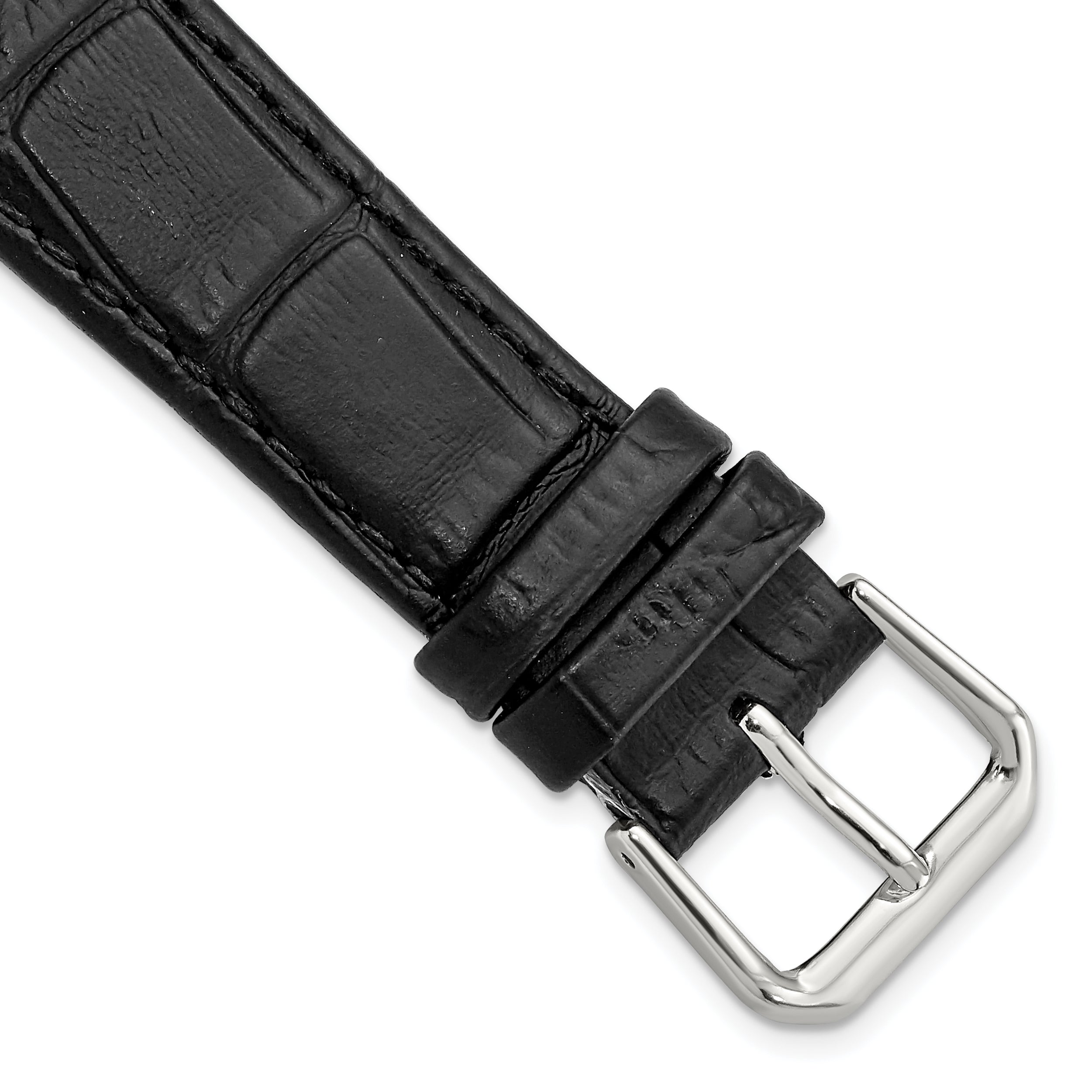 12mm Black Matte Wild Alligator Grain Leather with Silver-tone Buckle 6.75 inch  Watch Band