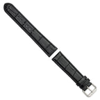 12mm Black Matte Wild Alligator Grain Leather with Silver-tone Buckle 6.75 inch Watch Band - Sophia Jewelers