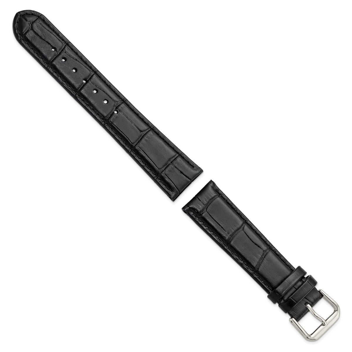 12mm Black Matte Wild Alligator Grain Leather with Silver-tone Buckle 6.75 inch Watch Band - Sophia Jewelers